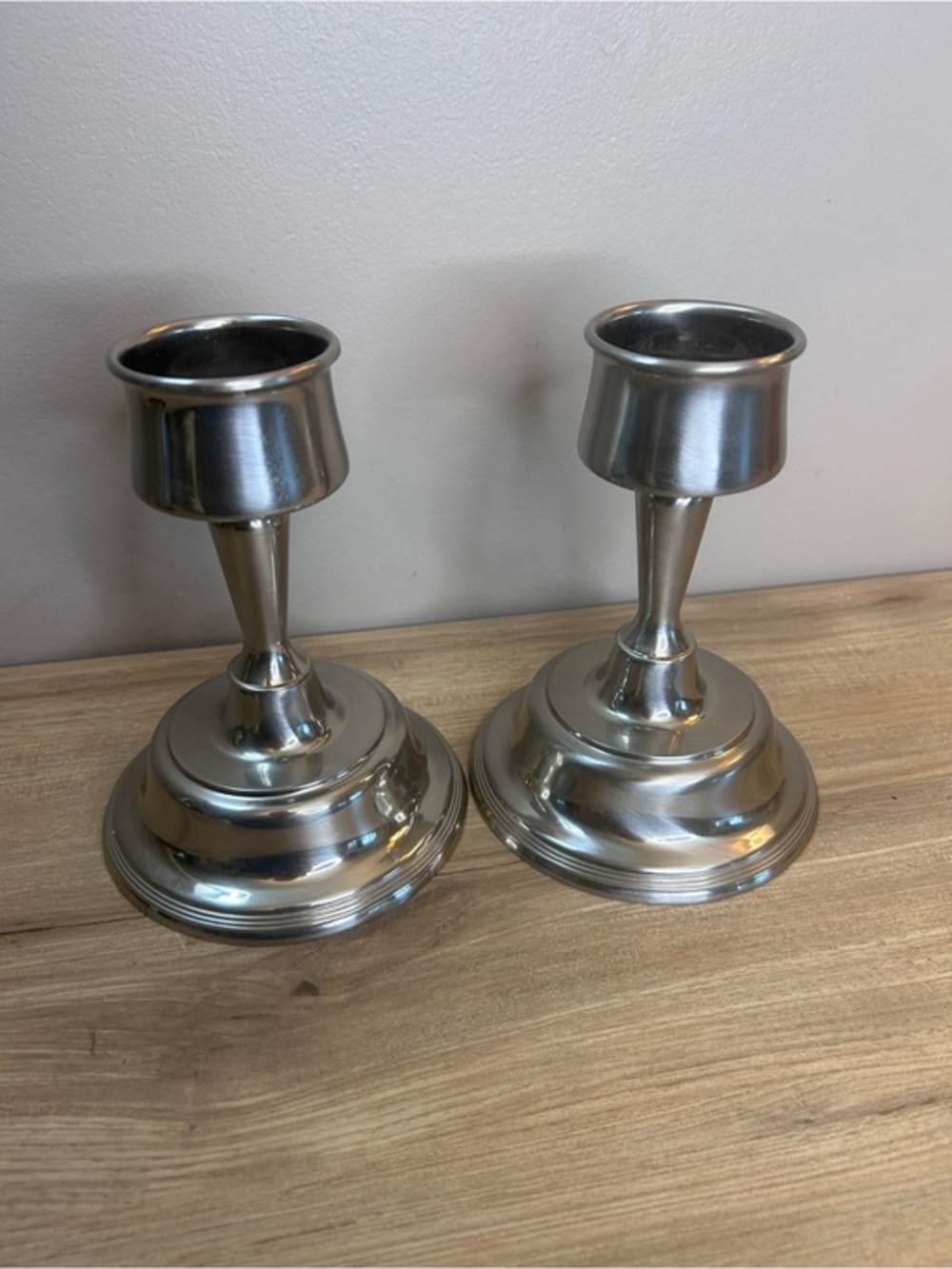 Pair of Silver Metal Candle Holders